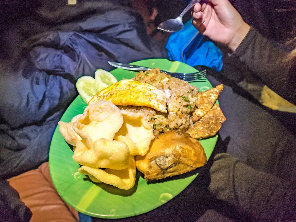 nasi goreng dinner senaru route campsite mount rinjani trek lombok indonesia - laugh travel eat