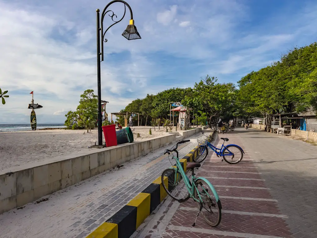 parking bicycles gili trawangan lombok indonesia - laugh travel eat