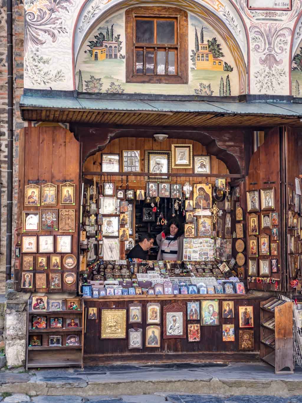 souvenir shop Tower of Hrelio rila monastery from sofia bulgaria - laugh travel eat