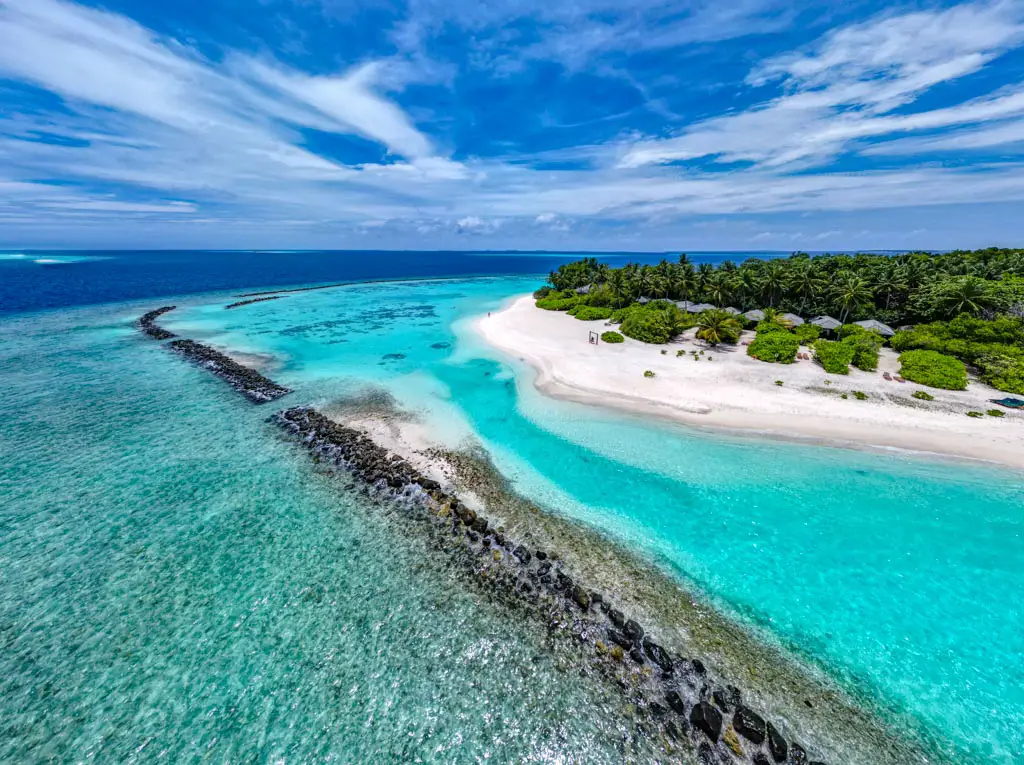 drone shot royal island Maldives - laugh travel eat