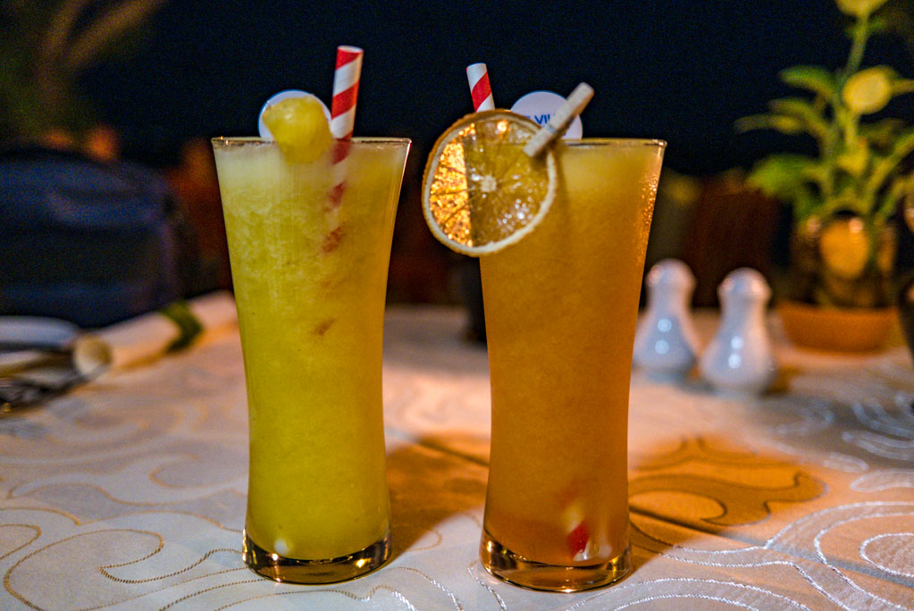 juices at Raabondhi Restaurant Royal Island Resort Baa Atoll Maldives - laugh travel eat