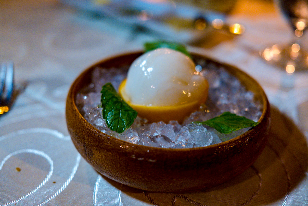 lime sorbert Raabondhi Restaurant Royal Island Resort Baa Atoll Maldives - laugh travel eat