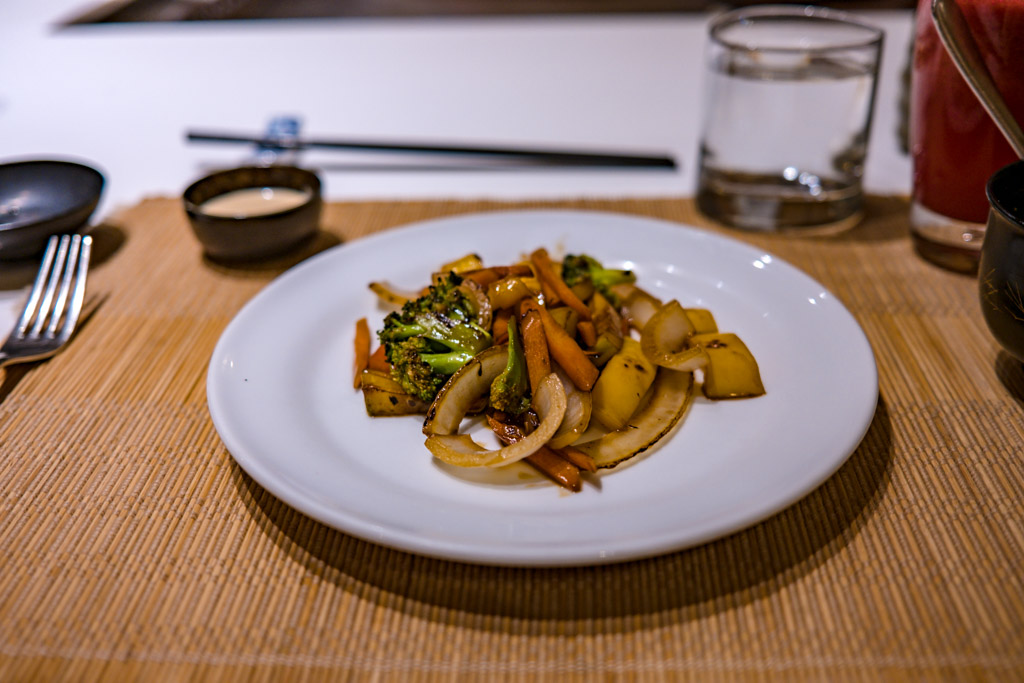 stir fried vegetables teppanyaki restaurant Villa Park Sun Island Maldives - laugh travel eat