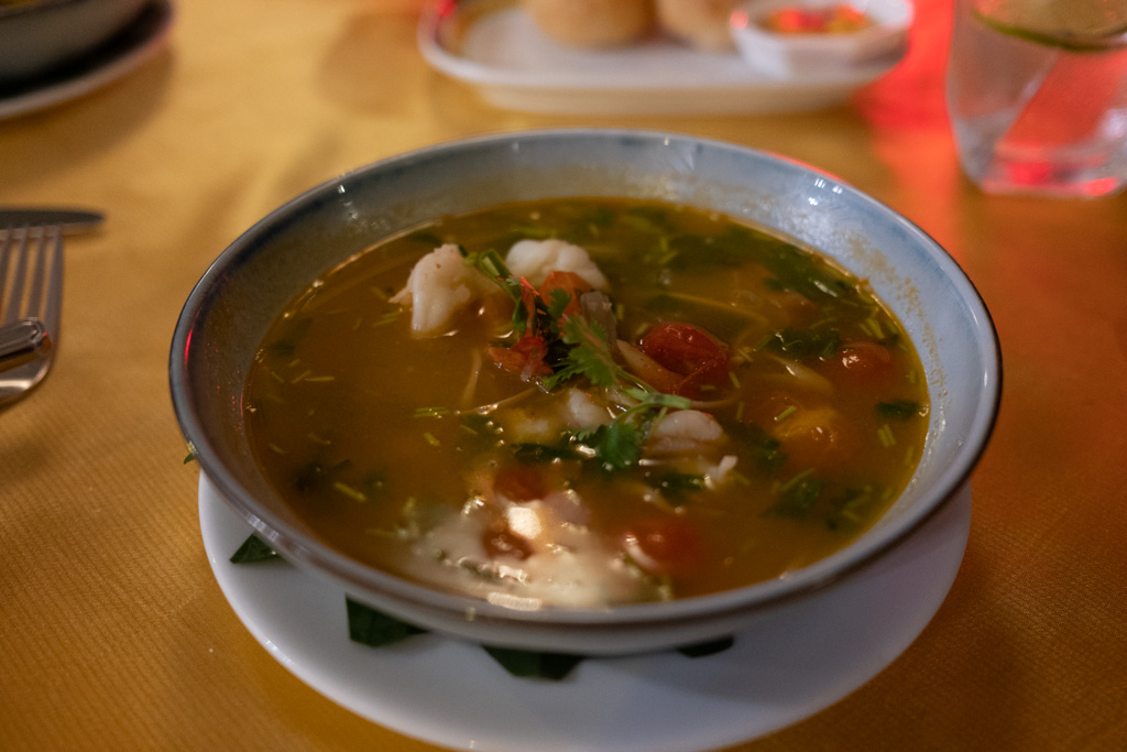 tom yum soup at Sun Star Thai Restaurant Villa Park Sun Island Maldives - laugh travel eat
