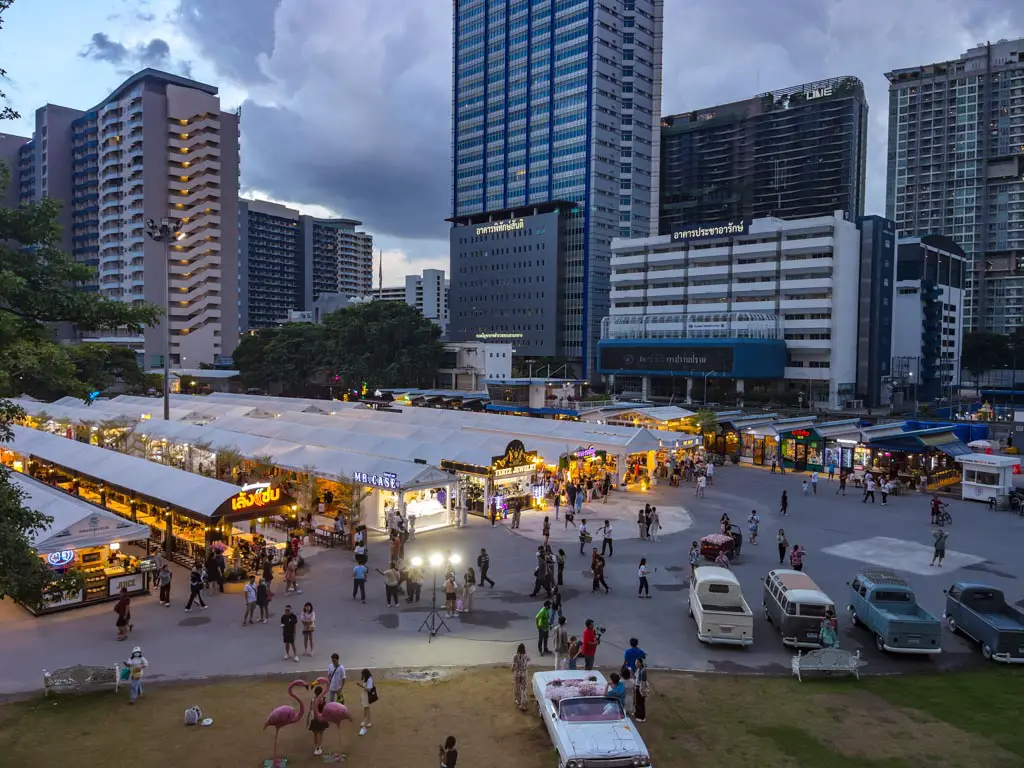 aerial shot jodd fair danNerimat hotel bangkok thailand - laugh travel eat