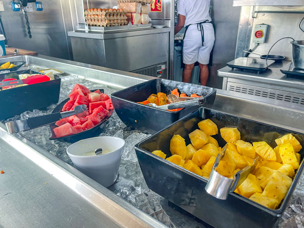 buffet breakfast Calendonian Sky Captain Cook Cruise Fiji - laugh travel eat