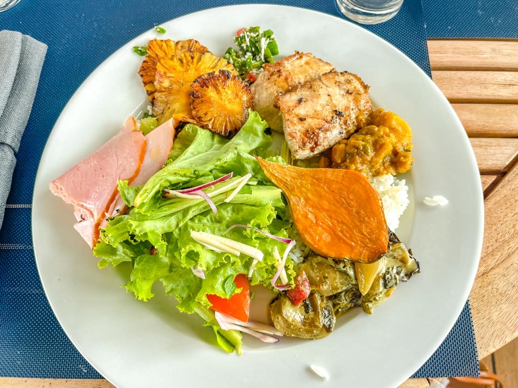 buffet lunch Calendonian Sky Captain Cook Cruise Fiji - laugh travel eat