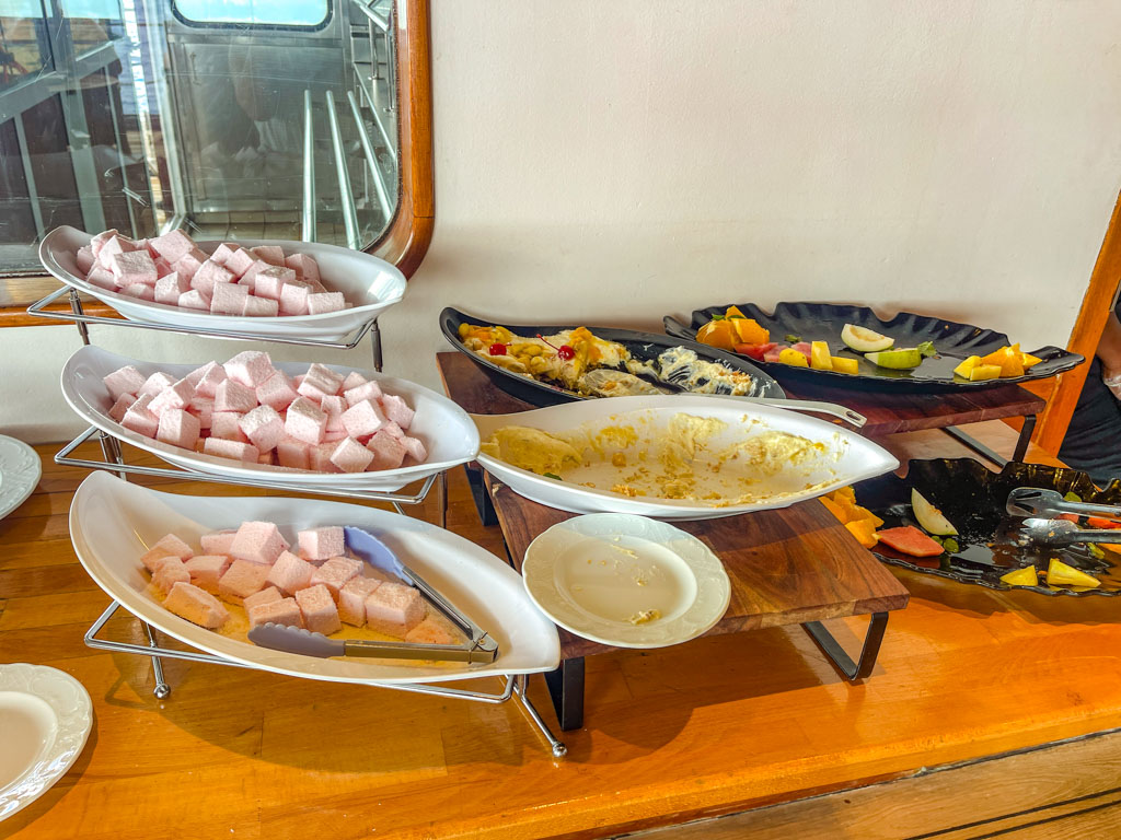 buffet lunch Calendonian Sky Captain Cook Cruise Fiji - laugh travel eat