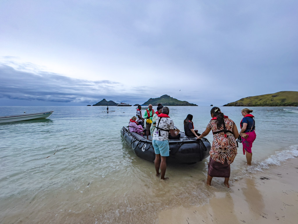 Zodiac Boat Calendonian Sky Captain Cook Cruise Fiji - laugh travel eat