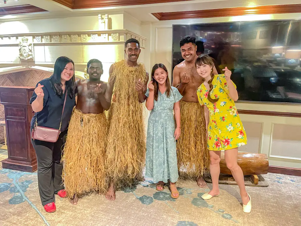 crew show Calendonian Sky Captain Cook Cruise Fiji - laugh travel eat