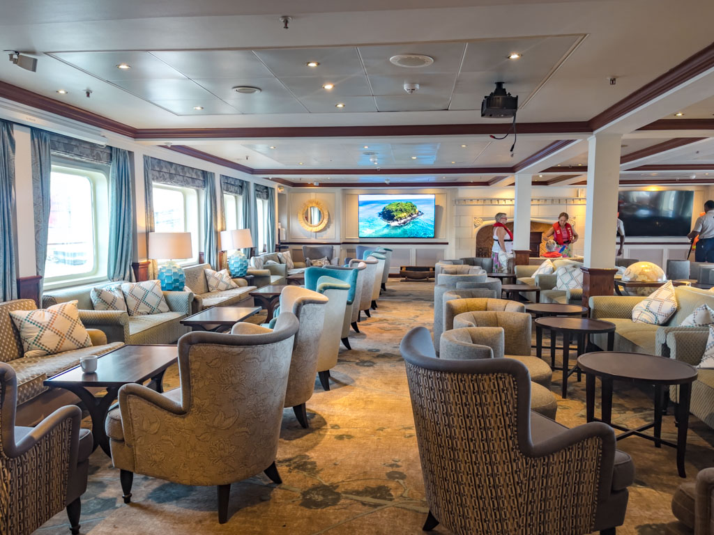 lounge Calendonian Sky Captain Cook Cruise Fiji - laugh travel eat