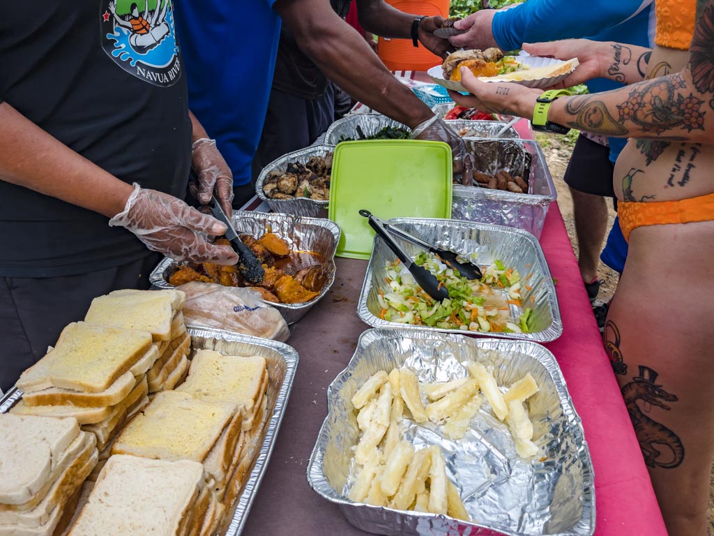 buffet lunch river tubing near Suva Fiji - laugh travel eat