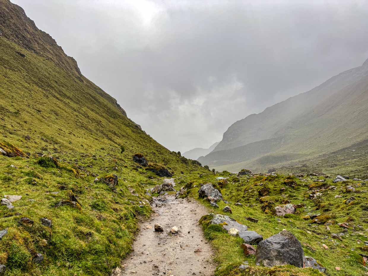 Salkantay Pass to campsite day 1 Alpaca Expeditions Salkantay Trek Cusco Peru - laugh travel eat