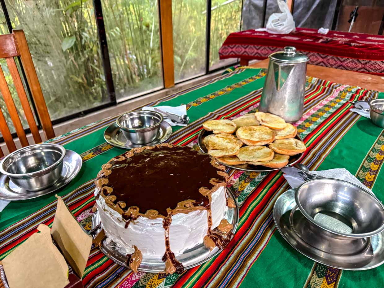 breakfast campsite day 4 Alpaca Expeditions Salkantay Trek Cusco Peru - laugh travel eat