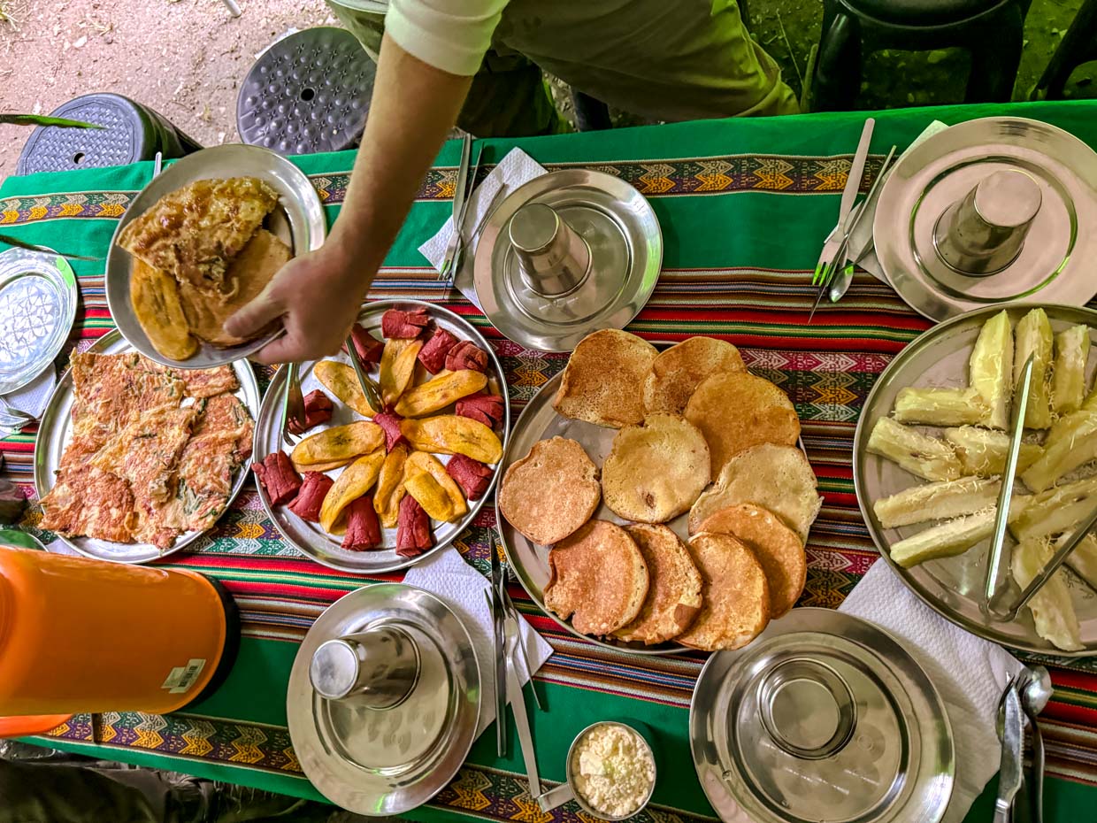 breakfast day 3 Alpaca Expeditions Salkantay Trek Cusco Peru - laugh travel eat