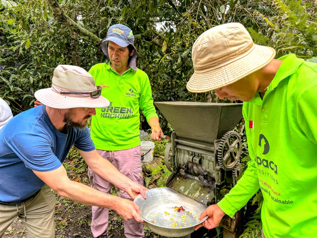 coffee processing coffee farm on inca trail day 3 Alpaca Expeditions Salkantay Trek Cusco Peru - laugh travel eat