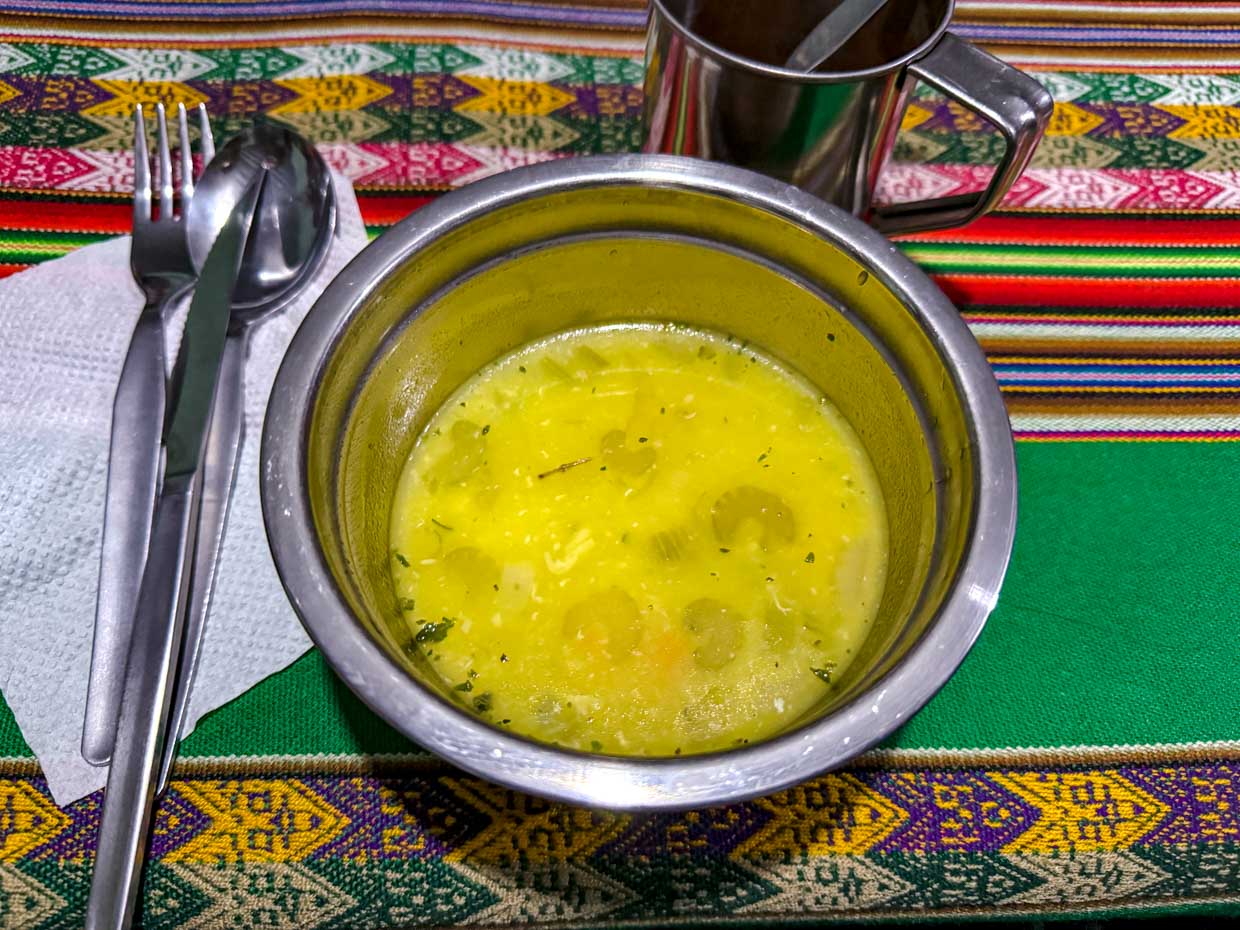 dinner at hobbit house campsite day 2 Alpaca Expeditions Salkantay Trek Cusco Peru - laugh travel eat