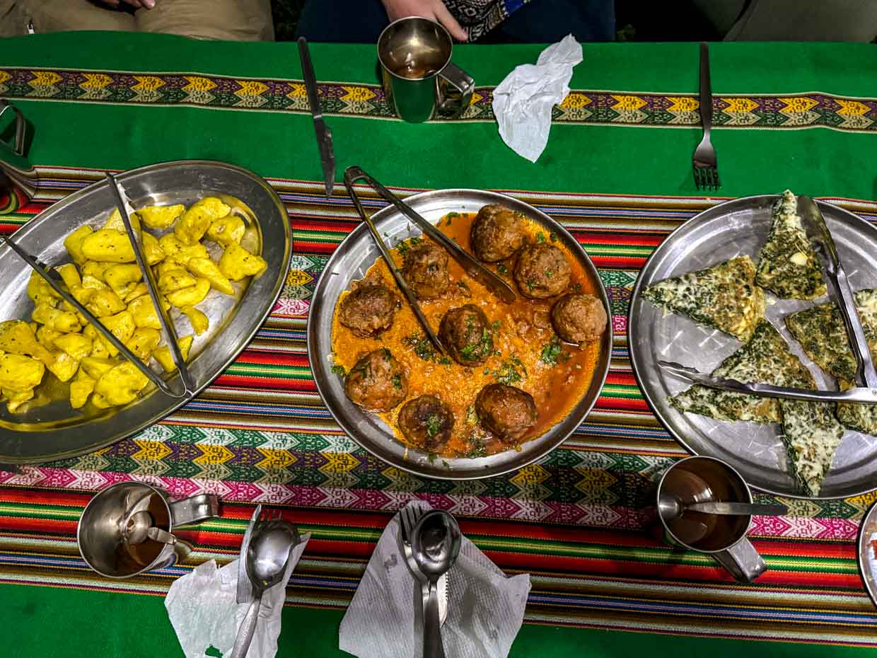 dinner at hobbit house campsite day 2 Alpaca Expeditions Salkantay Trek Cusco Peru - laugh travel eat-3
