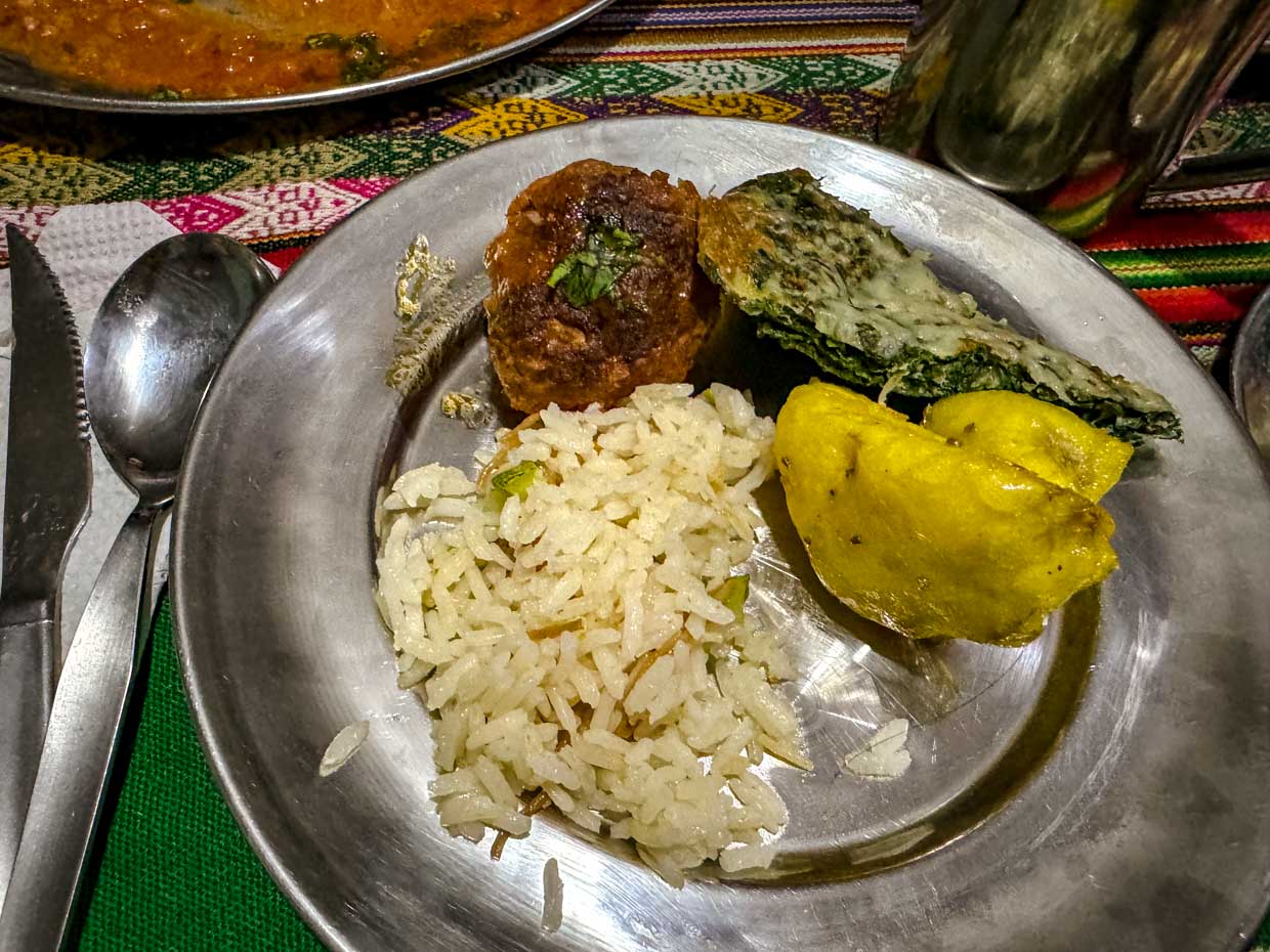 dinner at hobbit house campsite day 2 Alpaca Expeditions Salkantay Trek Cusco Peru - laugh travel eat