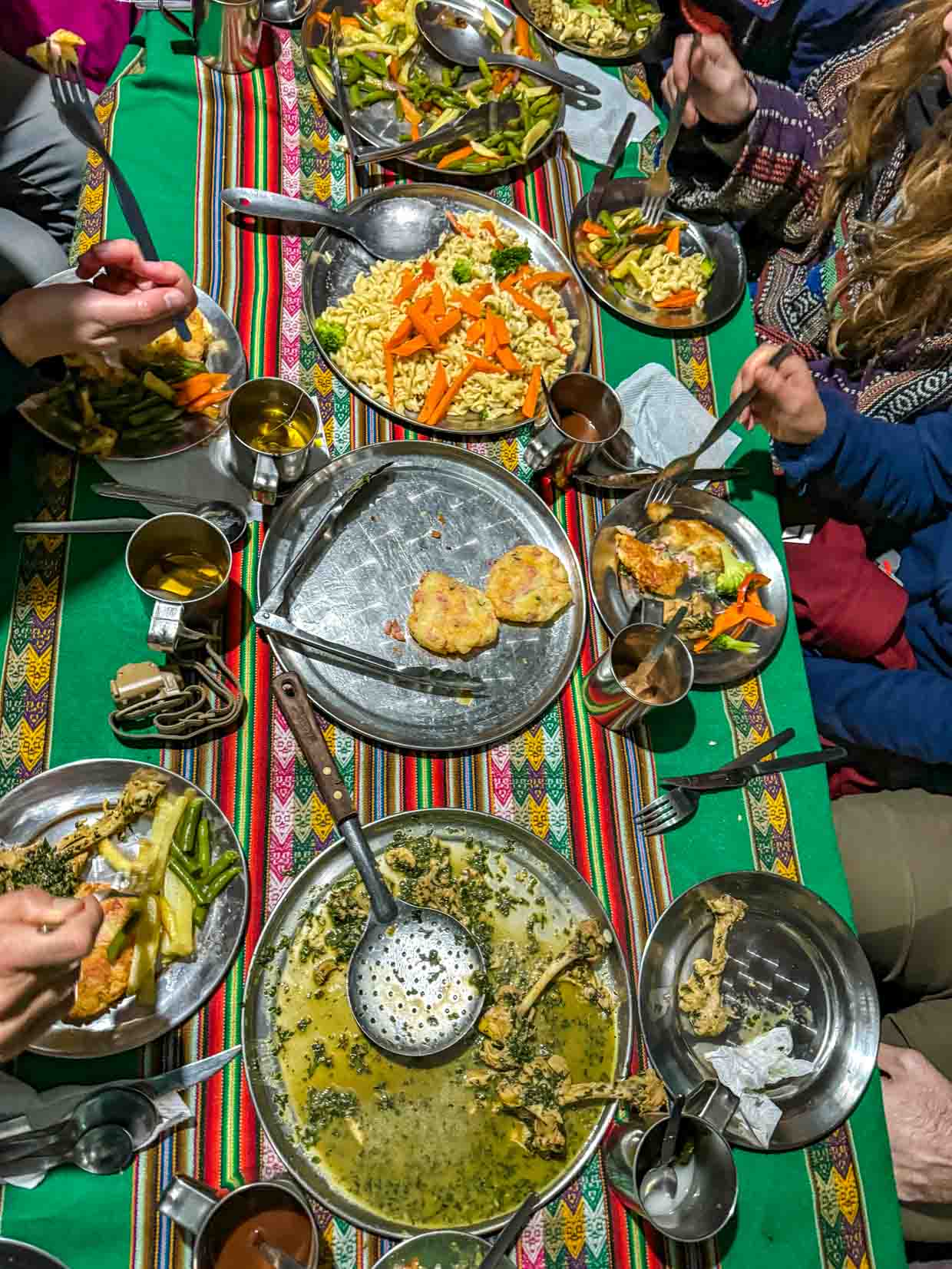 dinner campsite day 1 Alpaca Expeditions Salkantay Trek Cusco Peru - laugh travel eat