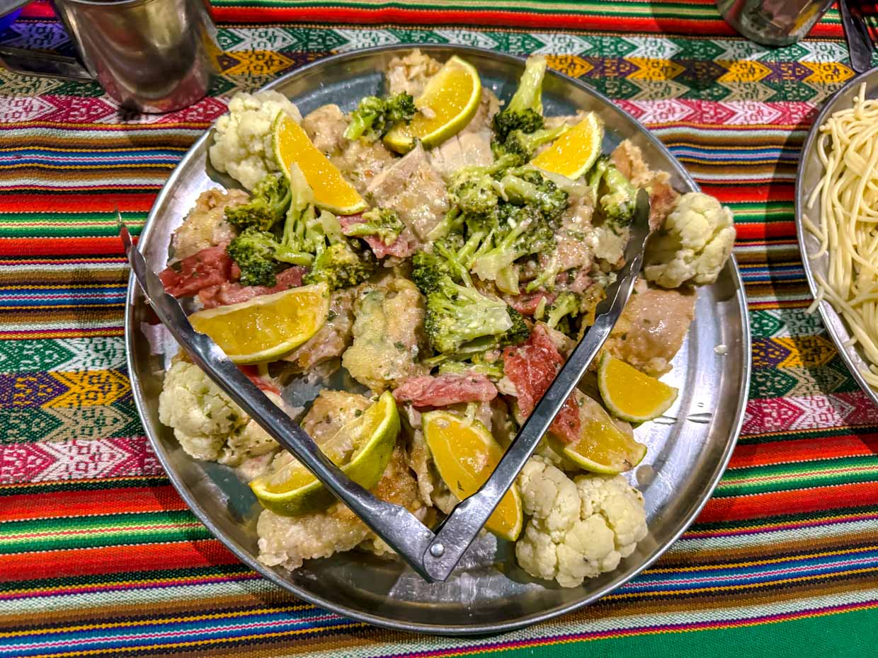 dinner campsite day 3 Alpaca Expeditions Salkantay Trek Cusco Peru - laugh travel eat