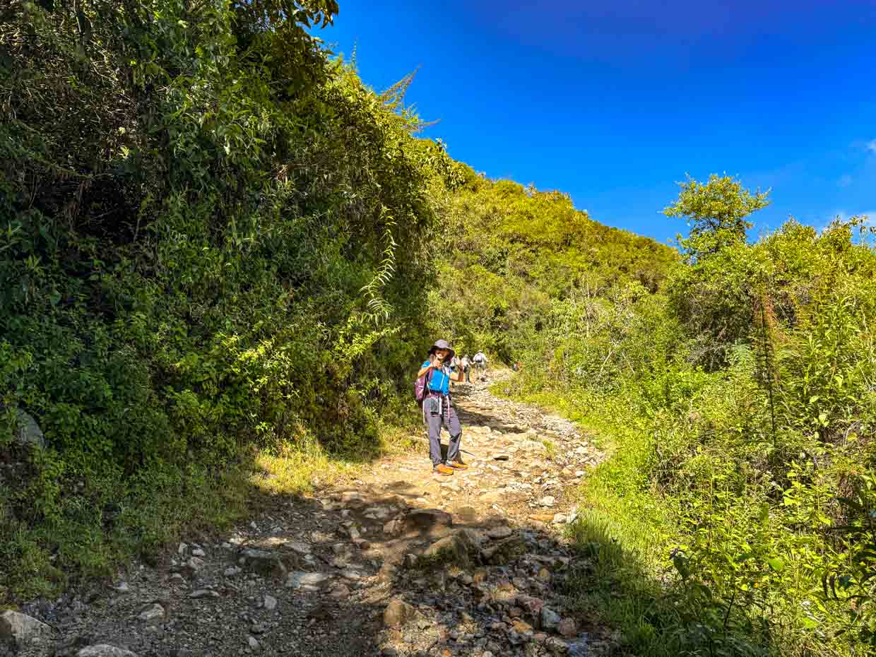 hike to lunch stop day 2 Alpaca Expeditions Salkantay Trek Cusco Peru - laugh travel eat
