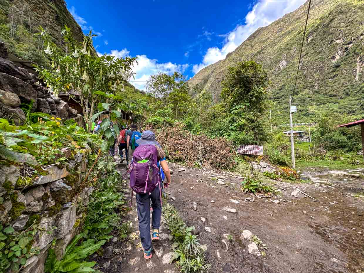 hike to lunch stop day 2 Alpaca Expeditions Salkantay Trek Cusco Peru - laugh travel eat