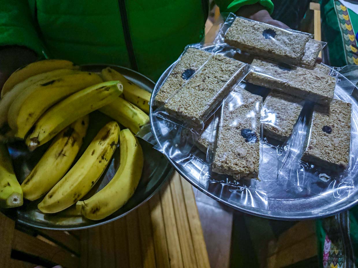 morning snacks day 1 Alpaca Expeditions Salkantay Trek Cusco Peru - laugh travel eat