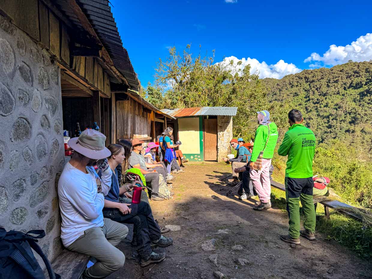 pranchamama to snack-talk stop day 2 Alpaca Expeditions Salkantay Trek Cusco Peru - laugh travel eat
