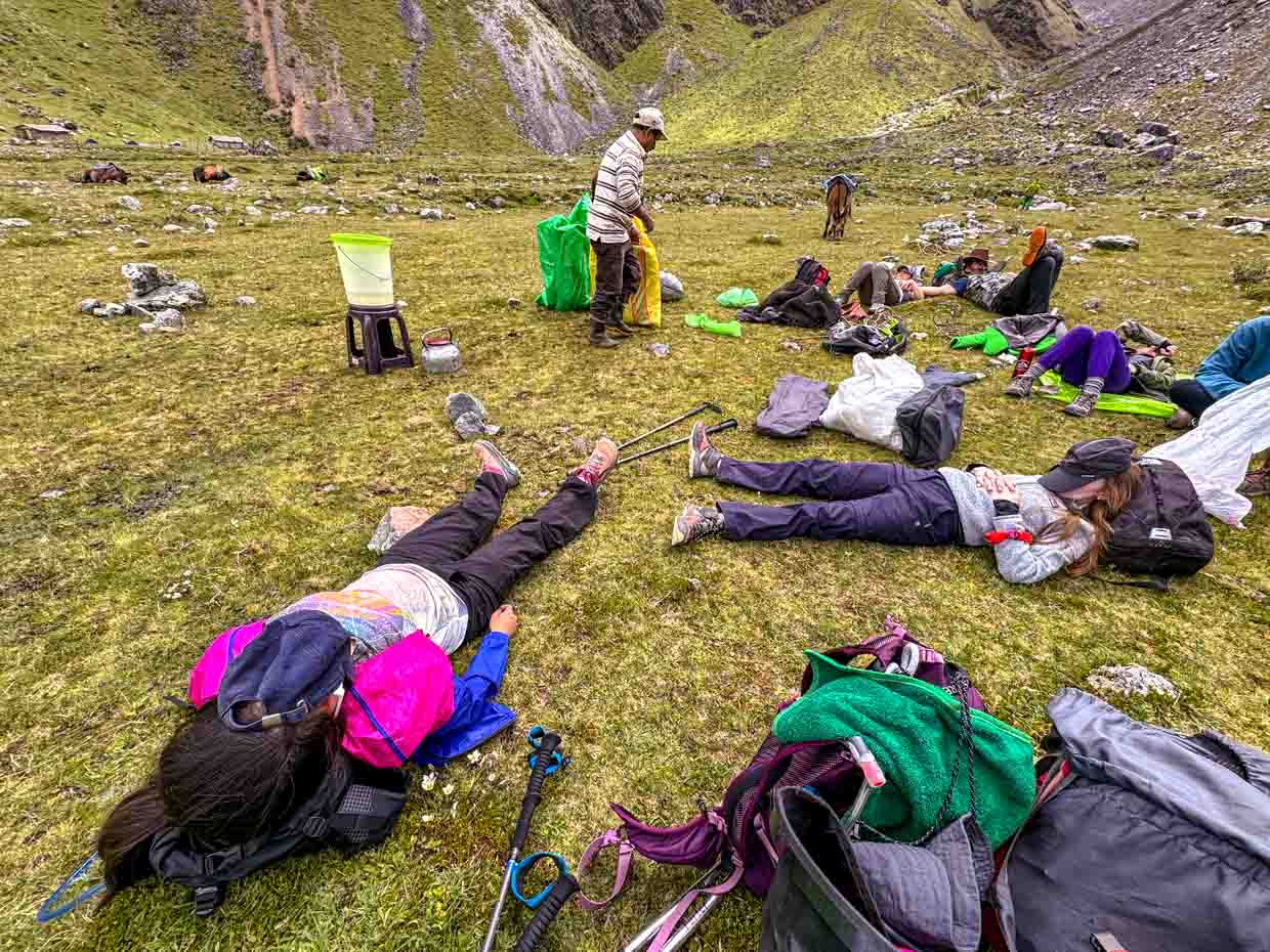 resting after lunch day 1 Alpaca Expeditions Salkantay Trek Cusco Peru - laugh travel eat