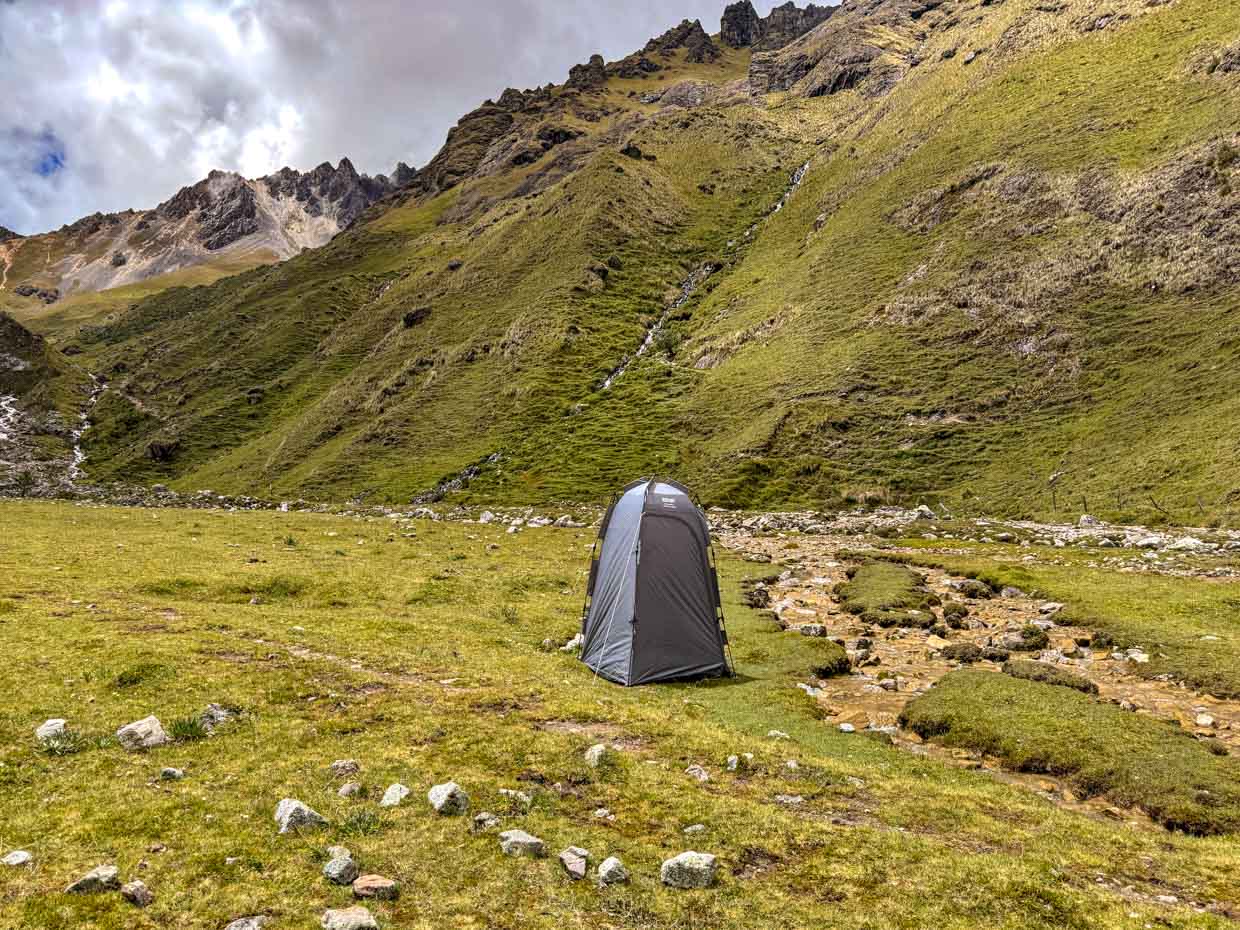 toilet tent lunch day 1 Alpaca Expeditions Salkantay Trek Cusco Peru - laugh travel eat