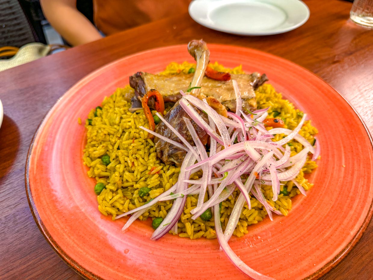 duck rice Restaurante Pueblo Viejo Miraflores Lima Peru - laugh travel eat