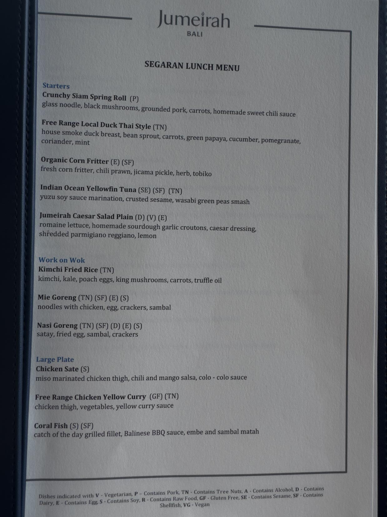 lunch menu Segaran Restaurant Jumeirah Bali Indonesia - laugh travel eat