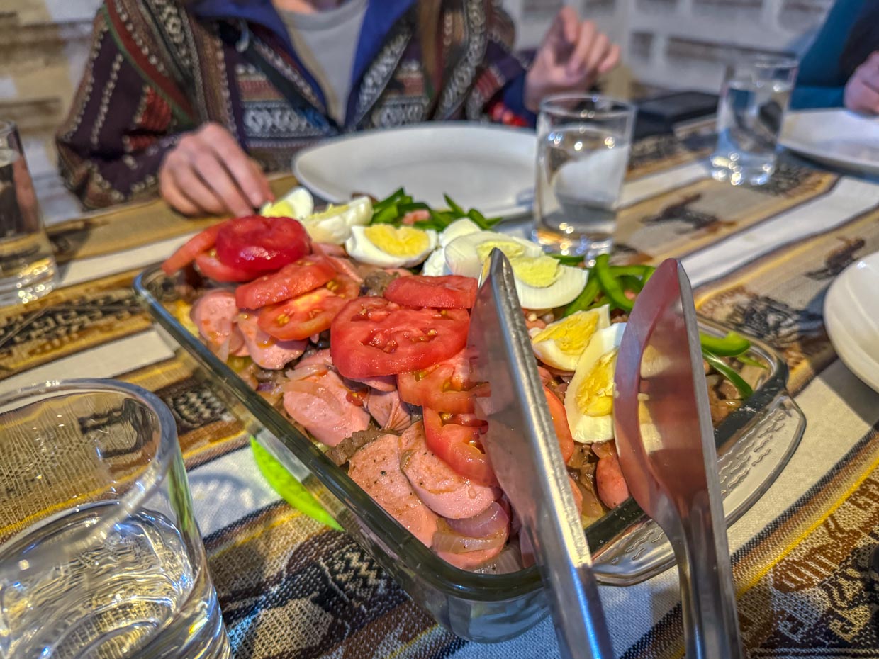 dinner hotel day 1 of Uyuni tour Bolivia - laugh travel eat