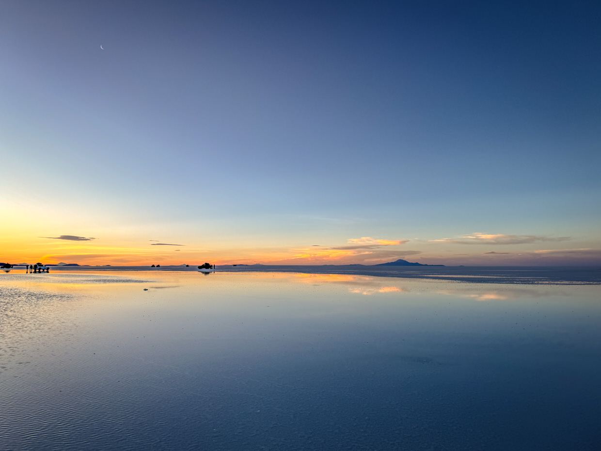 sunset on salt flat day 1 of Uyuni tour Bolivia - laugh travel eat