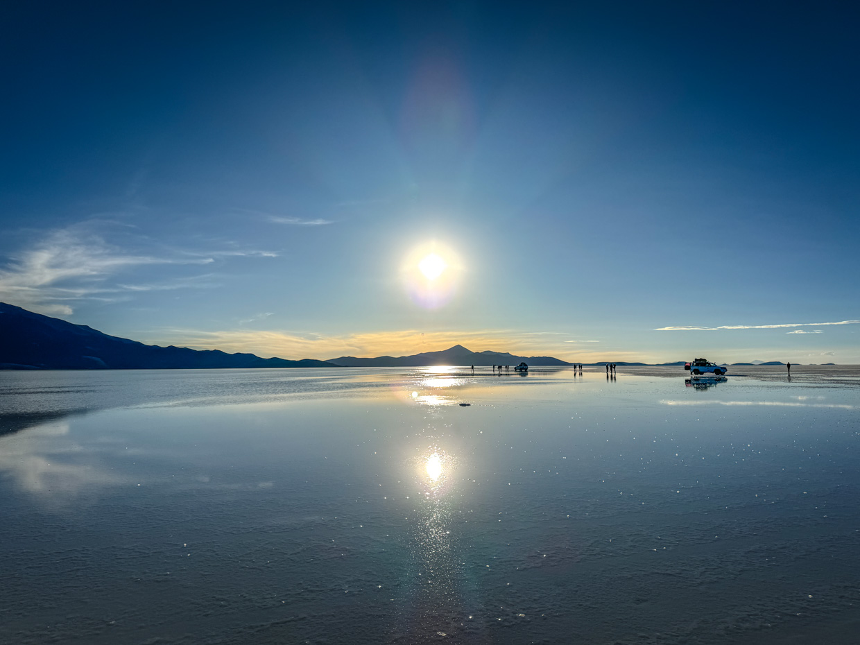 sunset on salt flat day 1 of Uyuni tour Bolivia - laugh travel eat