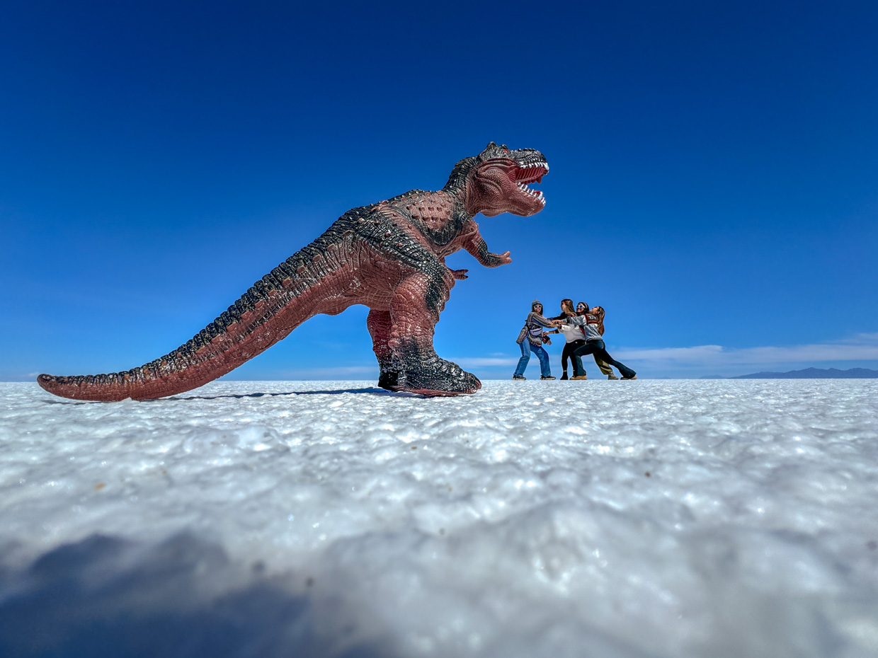 trick shots on salt flat day 1 of Uyuni tour Bolivia - laugh travel eat
