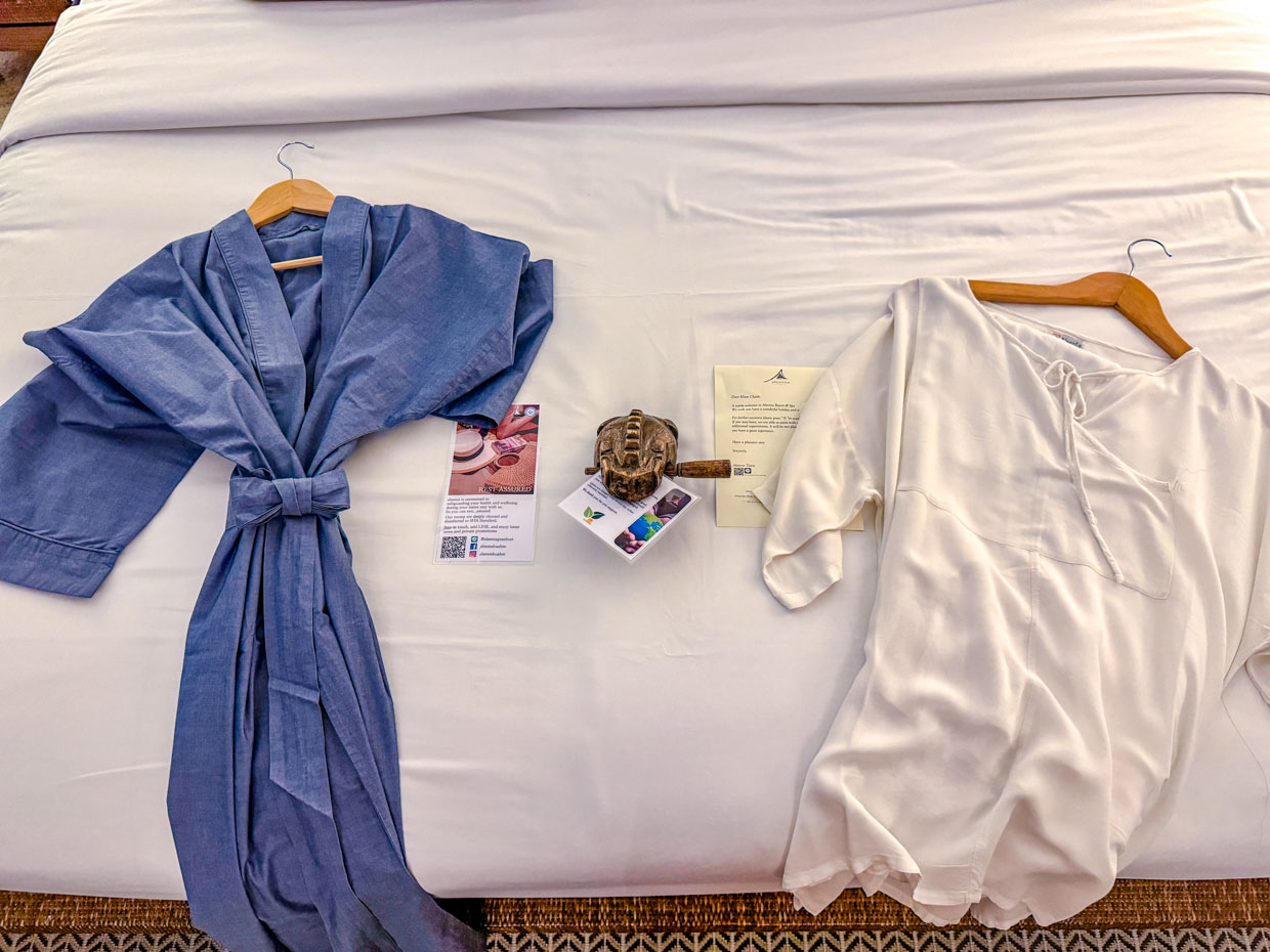 robe and pyjamas aleenta resort hua hin thailand - laugh travel eat