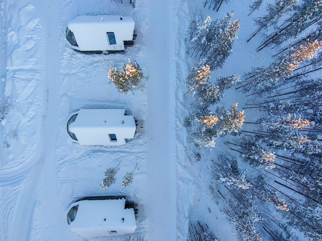 aerial shot of aurora suites aurora village oy ivalo finland _ laugh travel eat