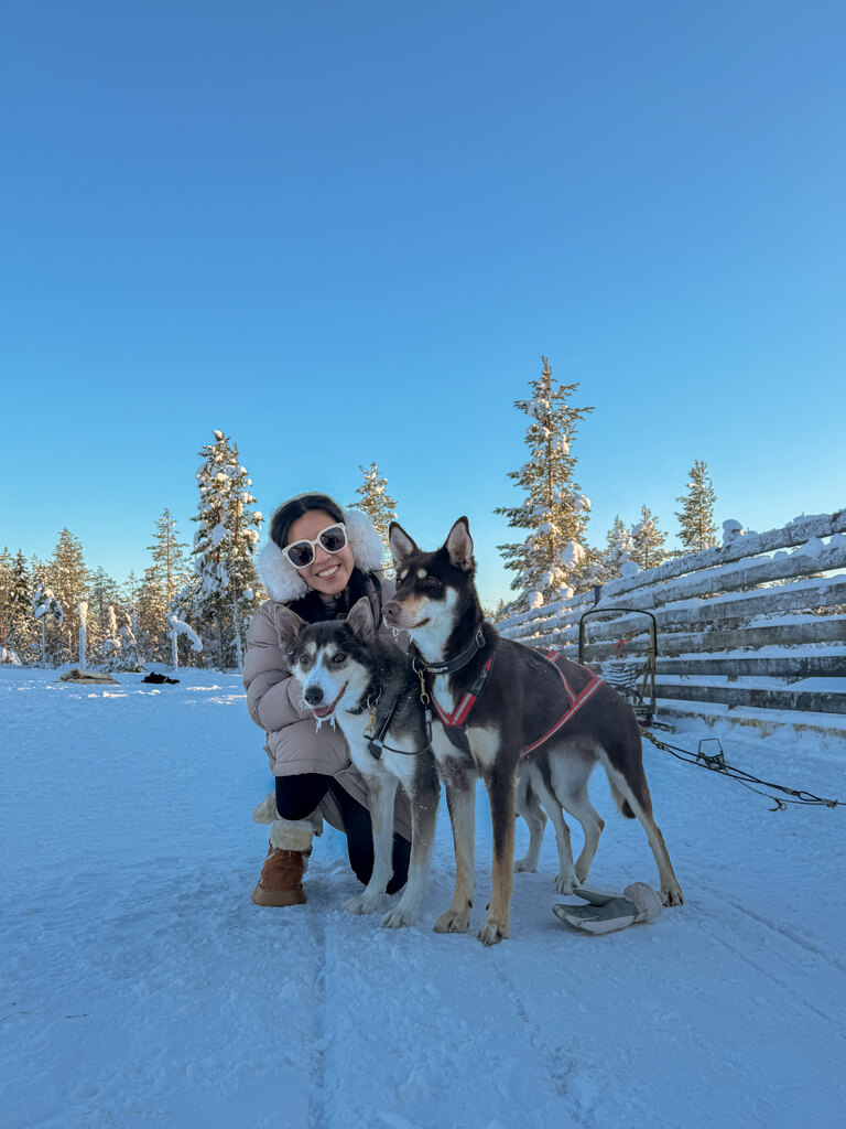 petting the dogs husky safari rovaniemi finland _ laugh travel eat